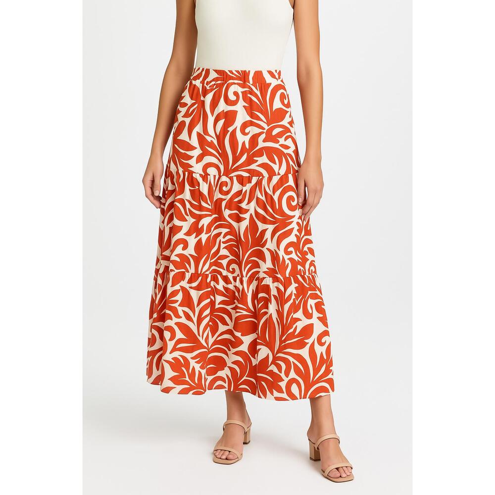 NWT Peach Skirt Womens Large Orange White Maxi Floral Print Boho Summer - Picture 2 of 7